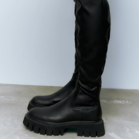 LIKE NEW Black Zara thigh high over the knee lug sole boots BLOGGER FAV - Picture 4 of 8